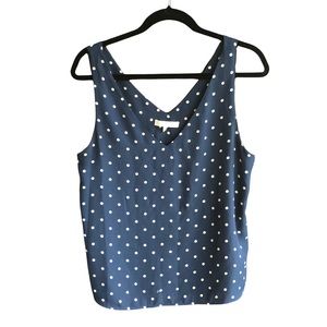 SALE WAYF Polka Dot Navy Blue V-Neck Sleeveless Top size Medium